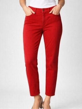 NYDJ Marilyn Stretch Straight Leg Petite Jeans in Red, size 10P